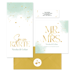 Hochzeitskartenset Wasserfarbe in Mintgrün & Gold