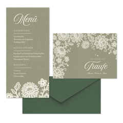 Hochzeitskartenset Spitze auf Olivgrün