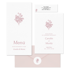 Hochzeitskartenset Altrosa englische Rosen klassisch