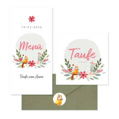 Taufe - Papagei & Blumen