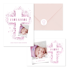 Taufe - Kreuz Farbspritzer rosa