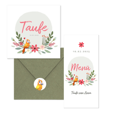 Taufe - Papagei & Blumen