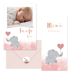 Taufe - Elefant mit Luftballon rosa