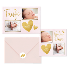 Taufe - Goldherzchen rosa