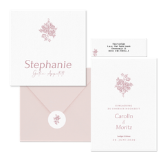 Hochzeitskartenset Altrosa englische Rosen klassisch