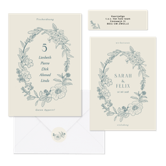 Hochzeitskartenset klassischer Blumenkranz in Blau