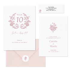 Hochzeitskartenset Altrosa englische Rosen klassisch