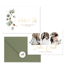 Hochzeitskartenset schlicht Winter Tannenzweige und Zapfen