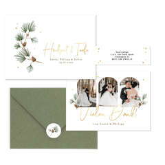 Hochzeitskartenset schlicht Winter Tannenzweige und Zapfen