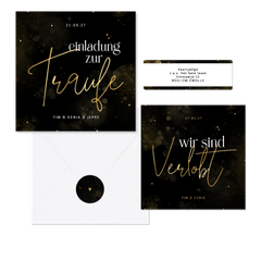 Hochzeitskartenset Typografie schwarz-gold