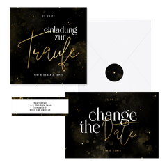 Hochzeitskartenset Typografie schwarz-gold