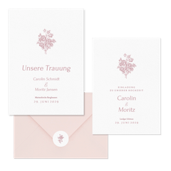 Hochzeitskartenset Altrosa englische Rosen klassisch