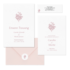 Hochzeitskartenset Altrosa englische Rosen klassisch