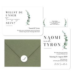 Hochzeitskarten schlicht und elegant mit Eukalyptuszweig