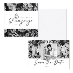 Hochzeitskartenset Korallen in Schwar-Weiß