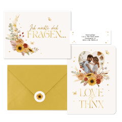 Hochzeitskartenset Blumen & Gräser mit Goldschrift
