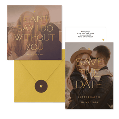 Fotokartenset zur Hochzeit mit elegantem goldenem Schriftzug