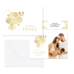 Hochzeitskartenset goldene Blumenspitze auf Weiß