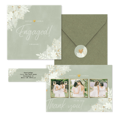 Hochzeitskartenset weiße Zweige auf grünem Aquarell