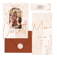 Hochzeitskartenset filigraner Zweig auf Rosé