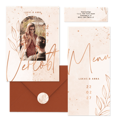 Hochzeitskartenset filigraner Zweig auf Rosé