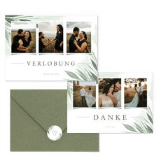 Hochzeitskartenset Zierliche Blätter Mintgrün