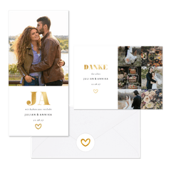 Hochzeitskarten simpel Goldlook mit Fotos