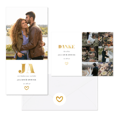 Hochzeitskarten simpel Goldlook mit Fotos