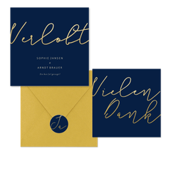 Hochzeitskartenset einfache Goldschrift auf Dunkelblau