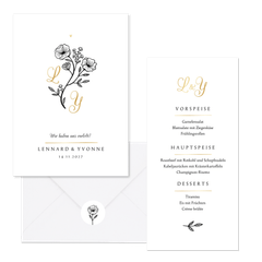Hochzeitskartenset Blumenillustration schwarz-weiß