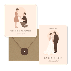 Hochzeitskartenset Illustrationen Brautpaar auf Beige