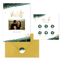 Hochzeitskartenset modernes Aquarell in Dunkelgrün