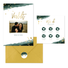 Hochzeitskartenset modernes Aquarell in Dunkelgrün