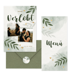 Hochzeitskartenset Botanical Wasserfarbe mit Goldherzchen