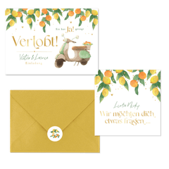 Hochzeitskartenset Zitruszweige mit Zitronen und Orangen