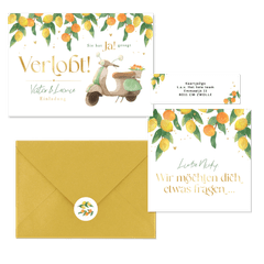 Hochzeitskartenset Zitruszweige mit Zitronen und Orangen