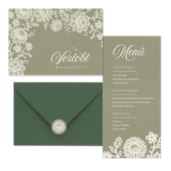 Hochzeitskartenset Spitze auf Olivgrün