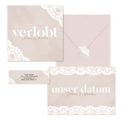 Hochzeitskartenset Spitzendekor auf Altrosa