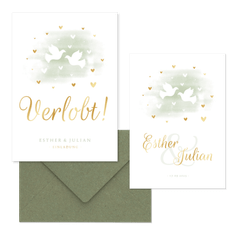 Hochzeitskartenset weiße Tauben auf mintgrünem Aquarell