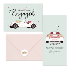 Hochzeitskartenset Oldtimer Auto mintgrün