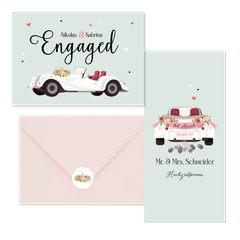 Hochzeitskartenset Oldtimer Auto mintgrün