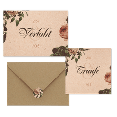 Hochzeitskartenset Vintage Rosen auf Papierstruktur