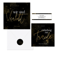 Hochzeitskartenset Typografie schwarz-gold