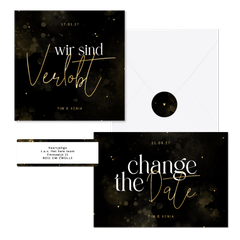 Hochzeitskartenset Typografie schwarz-gold