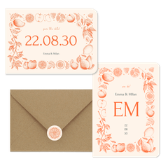 Hochzeit - Früchte in feinen Linienzeichnungen orange