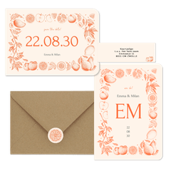 Hochzeit - Früchte in feinen Linienzeichnungen orange