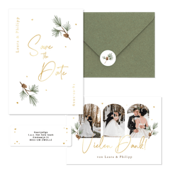 Hochzeitskartenset schlicht Winter Tannenzweige und Zapfen