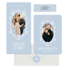 Hochzeit - Winterhochzeit Schneeflocken auf Blau romantische Ornamente