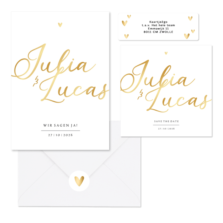 Hochzeitskartenset einfach Namen in Gold