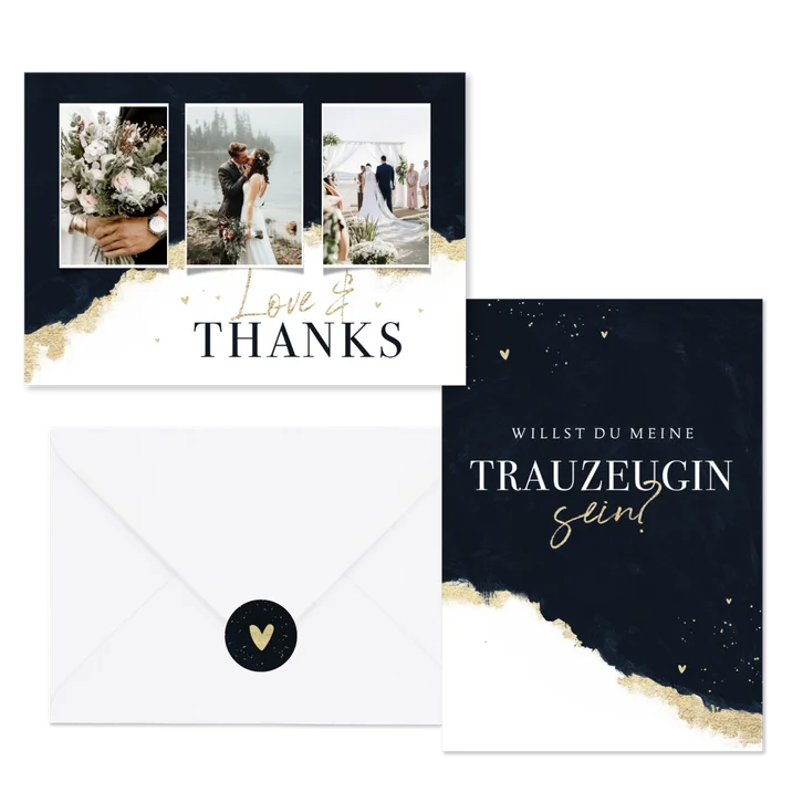 Hochzeitskartenset elegantes Aquarell schwarz-gold